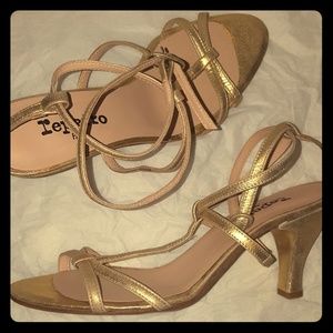 Repetto gold metallic leather strappy dance shoes